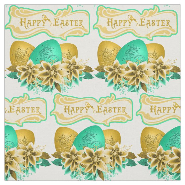 Easter Eggs And Flowers Happy Easter 4.5" Fabric (Swatch)