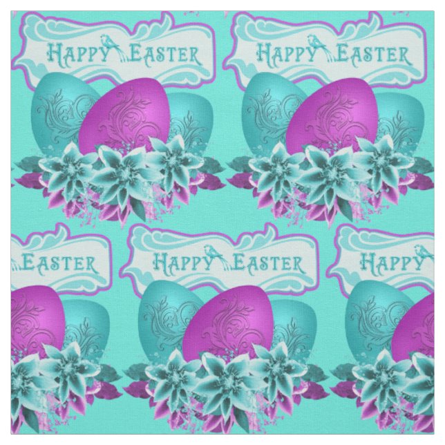 Easter Eggs And Flowers Happy Easter 4.5" Fabric (Swatch)