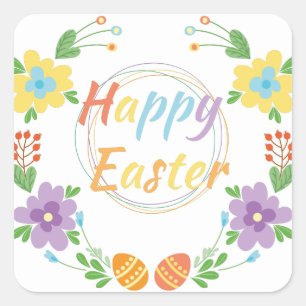 Easter eggs and flowers square sticker