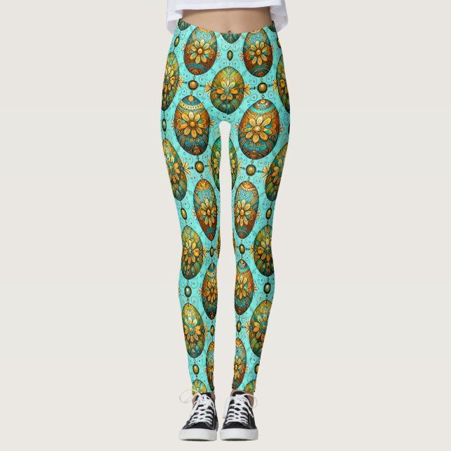 EASTER EGGS ~ Aqua Multicoloured 3D ~  Leggings (Front)