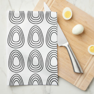 Easter Eggs Black and White Happy Easter Tea Towel