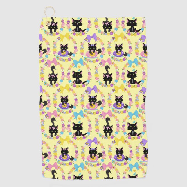 Easter Eggs Black Cat Pattern Pet Animal Lover Golf Towel (Front)