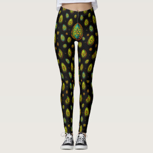 EASTER EGGS ~ Black Green Gold 3D ~ Leggings