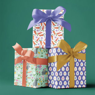 Easter Eggs Bunnies & Carrots Easter Patterns Wrapping Paper Sheet
