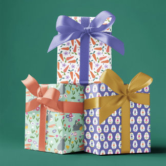 Easter Eggs Bunnies & Carrots Easter Patterns Wrapping Paper Sheet