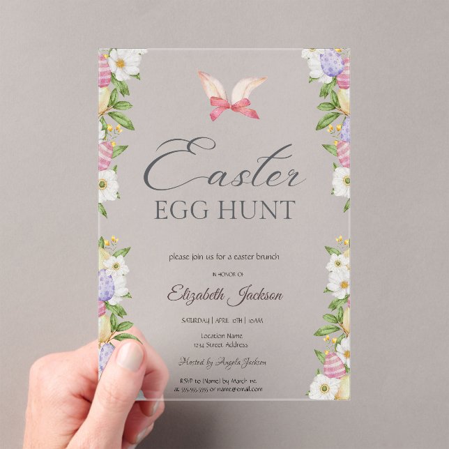 Easter Eggs Bunny Ears Flowers Brunch & Bubbly  Acrylic Invitations (Insitu (Handheld))