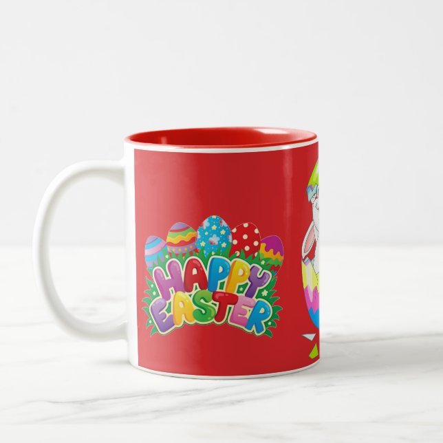 Easter Eggs & Bunny Mug - Red (Left)