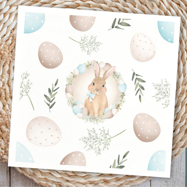 Easter Eggs Bunny Spring White Beige Pastel Blue Napkin (Easter Eggs Bunny Spring White Beige Pastel Blue Napkins)