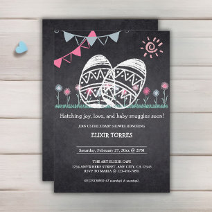 Easter Eggs Chalkboard Drawing Baby Shower Invitation