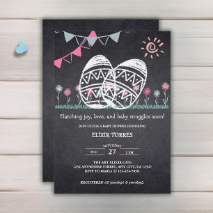 Easter Eggs Chalkboard Drawing Baby Shower Invitation