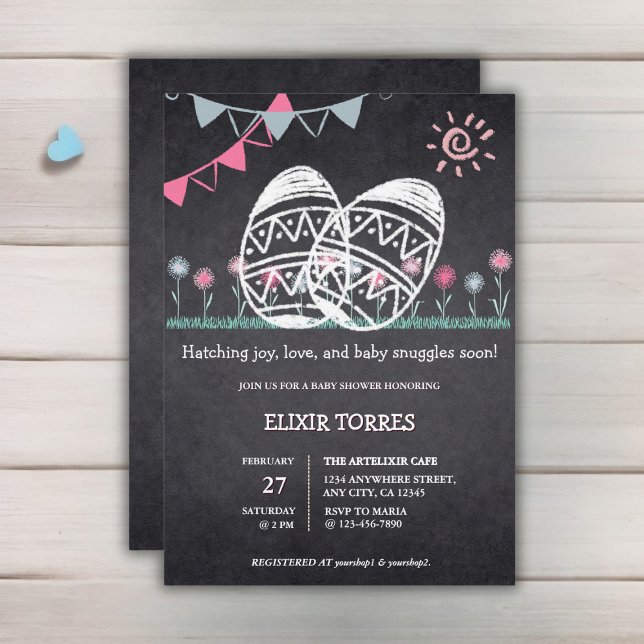 Easter Eggs Chalkboard Drawing Baby Shower Invitation (Creator Uploaded)