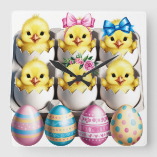 Easter Eggs Children Square Wall Clock