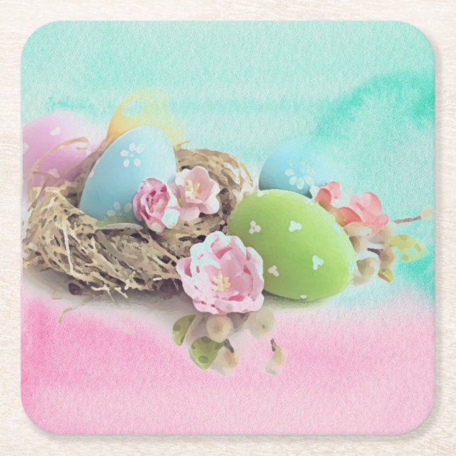 EASTER EGGS Coasters Watercolor Pastel Retro (Front)