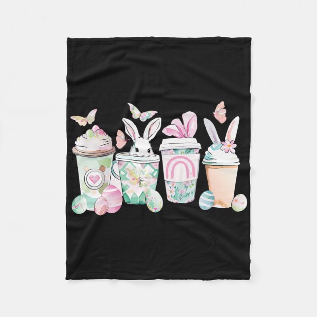 Easter Eggs Coffee Bunny Cups Latte Iced Cream Wom Fleece Blanket (Front)