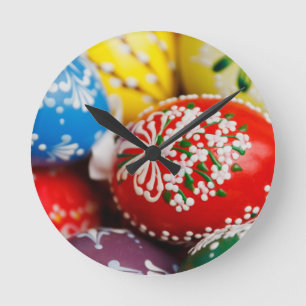 Easter Eggs Colourful Holiday Pattern Spring Art Round Clock