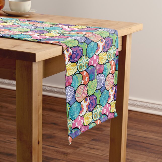Easter Eggs Colourful Patterns Short Table Runner (In Situ)