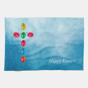 Easter eggs cross tea towel