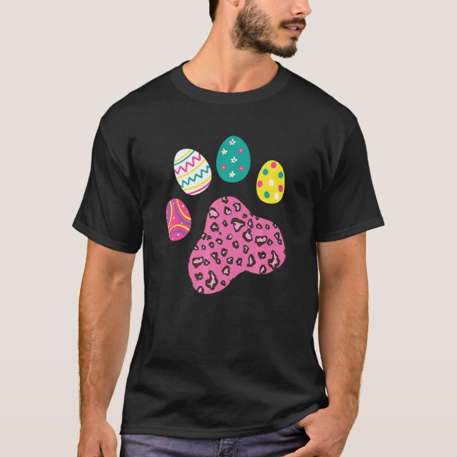 Easter Eggs Dog Cat Paw Leopard Print Pet Paw East T-Shirt (Front)