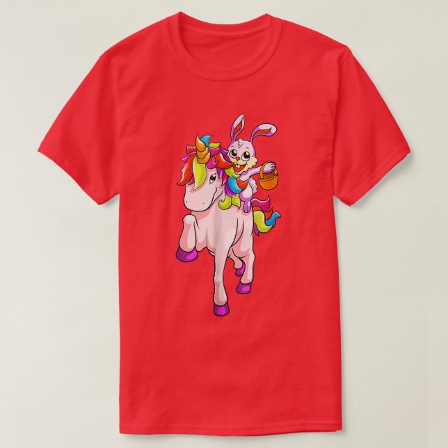 Easter Eggs Easter Day Bunny Riding Unicorn Girls  T-Shirt (Design Front)