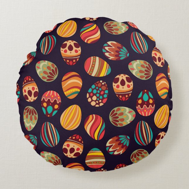 Easter eggs: festive seamless design. round cushion (Front)