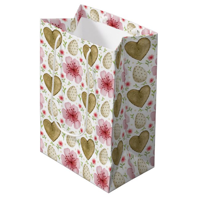 Easter Eggs, Flowers and Hearts Easter  Medium Gif Gift Bag (Front Angled)