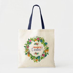 Easter Eggs & Flowers Wreath Design Tote Bag