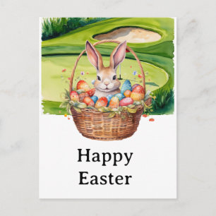 Easter eggs for golfer on green grass  holiday postcard