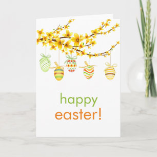 Easter Eggs, Forsythia Branch Greeting Card