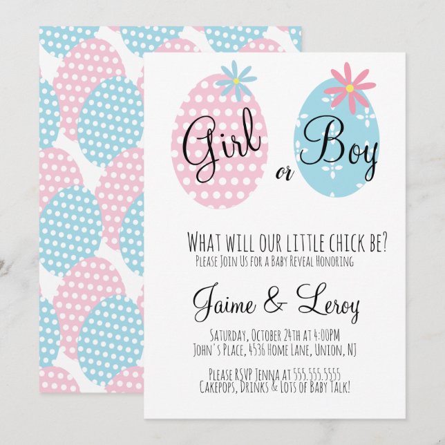 Easter Eggs Gender Reveal Girl or Boy Invitation (Front/Back)