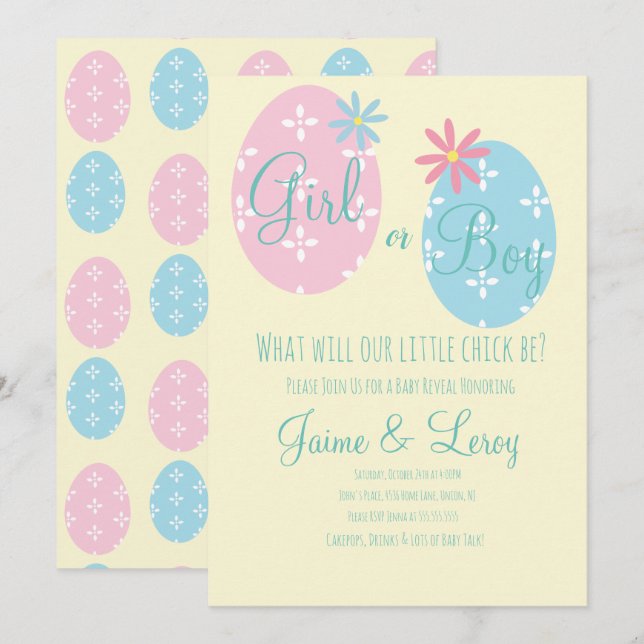Easter Eggs Gender Reveal He or She  Invitation (Front/Back)