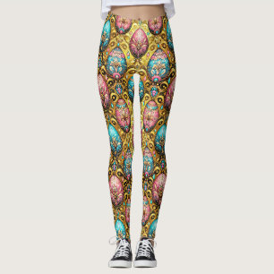 EASTER EGGS ~ Gold Aqua Dusky Pink 3D~ Leggings