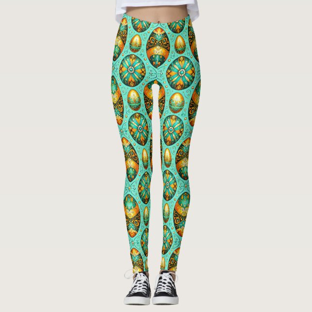 EASTER EGGS ~ Gold Green 3D ~  Leggings (Front)