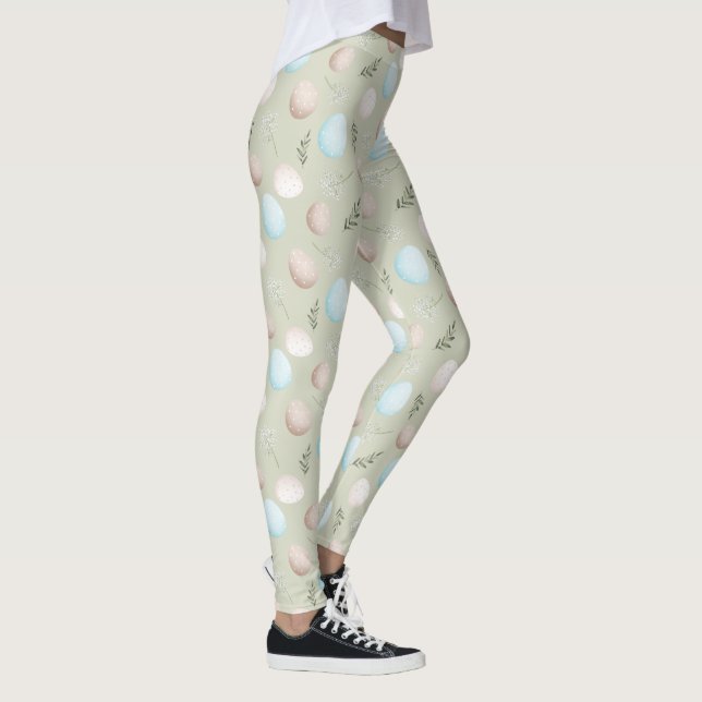 Easter Eggs Green Pastel Pattern Leggings (Right)