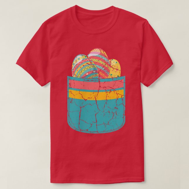 Easter Eggs Happy Easter Day Cute Pocket Easter  T-Shirt (Design Front)