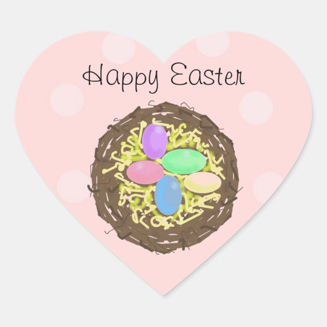 Easter Eggs in a Nest Heart Sticker (Front)