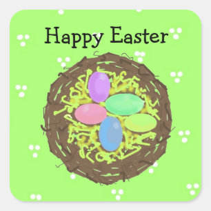 Easter Eggs in a Nest Square Sticker