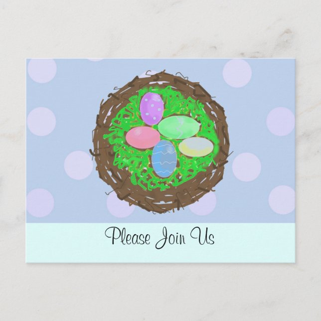 Easter Eggs in a Twig Nest Invitation Postcard (Front)
