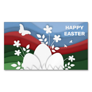 Easter eggs in floral spring nature 	Magnetic business card