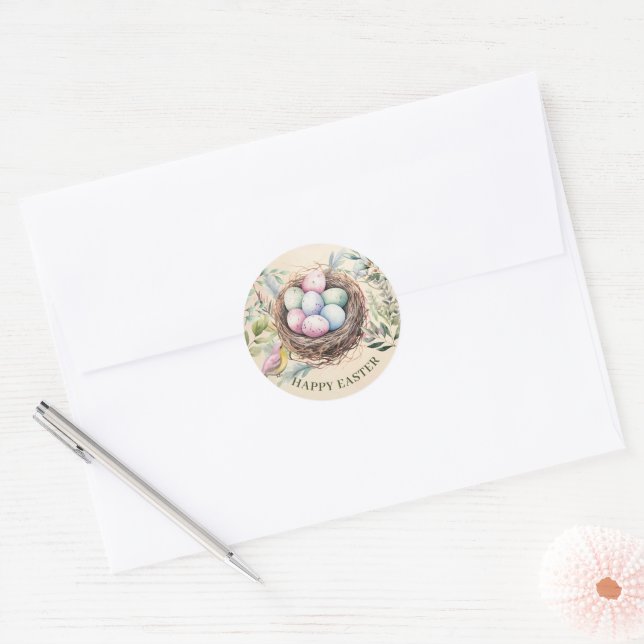 Easter Eggs in Nest Holiday Party Classic Round Sticker (Envelope)