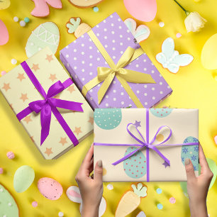 Easter Eggs in purple pastel colours set of 3 Wrapping Paper Sheet