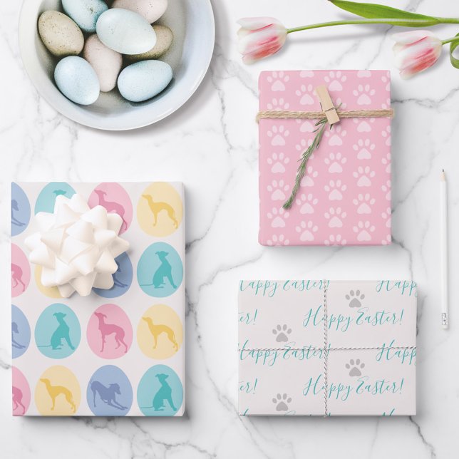 Easter eggs Italian Greyhound Dog Paws Cute Pastel Wrapping Paper Sheet (Creator Uploaded)