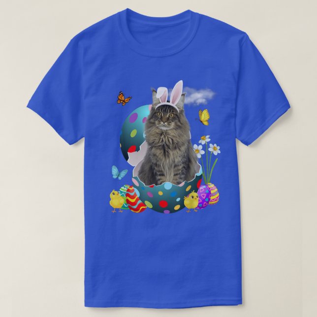 Easter Eggs Maine Coon Bunny Cat Gifts Cat Dad Cat T-Shirt (Design Front)
