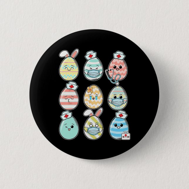  Easter Eggs Nurse Stethoscope Scrub Top Spring Sq 6 Cm Round Badge (Front)