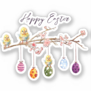 Easter Eggs on Flowering Branch Happy Easter