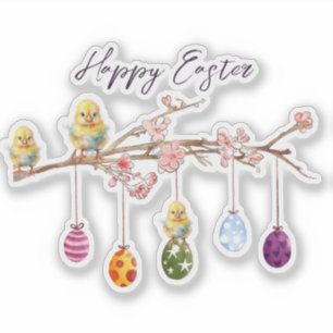 Easter Eggs on Flowering Branch Happy Easter