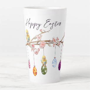 Easter Eggs on Flowering Branch Happy Easter Latte Mug