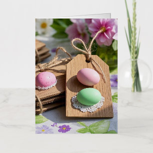 Easter Eggs on garden table Foil Greeting Card