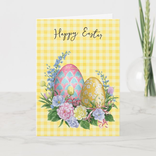 Easter Eggs On Gingham Card (Front)