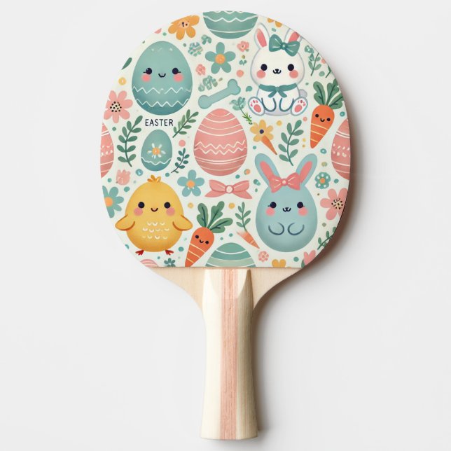 Easter Eggs on Green and White Stripes Ping Pong Paddle (Front)