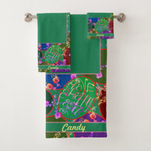 Easter Eggs on Green Bath Towel Set